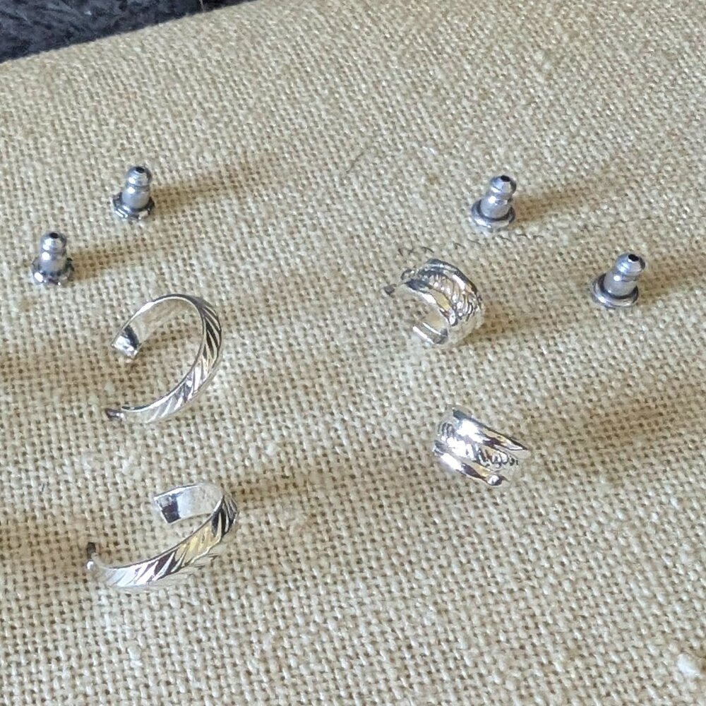 SILVER TONE CUT CUFF EARRINGS #3